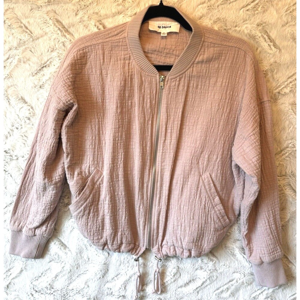 BB Dakota Jacket Womens Small‎ Blush Pink Gauzy 100% Cotton Zip-Up